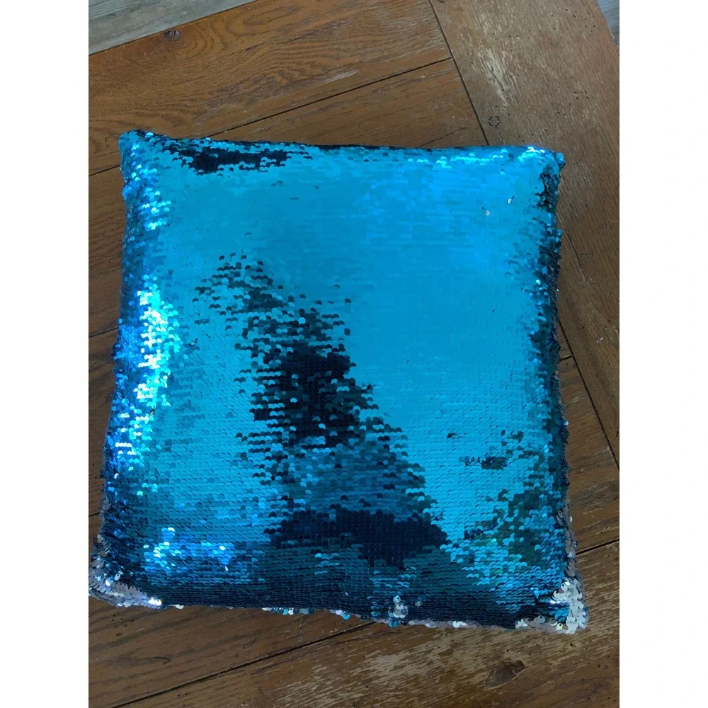Turquoise Silver Reversible Sequin Mermaid Accent Pillow Square Decorative
